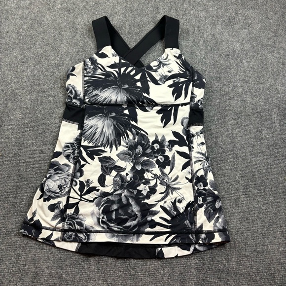 LULULEMON Women’s Push Ur Limits Tank Workout Top Brisk Bloom Black/White size 6 - Picture 2 of 8